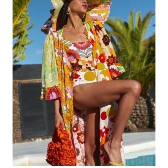 CeliaB Titanite Duster Kaftan in a multicolor floral mixed print Size S - Picture 3 of 12